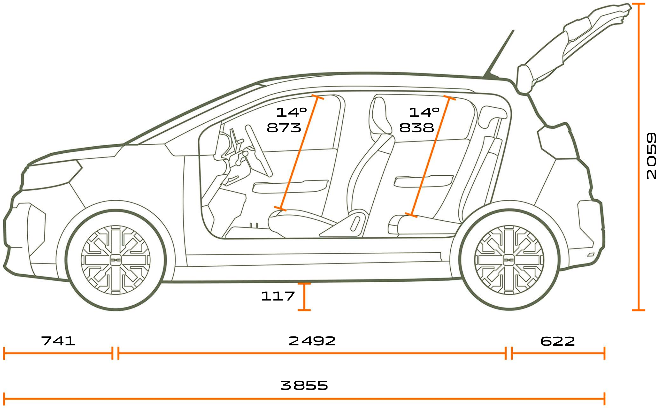 Vue de profil de la Dacia Spring